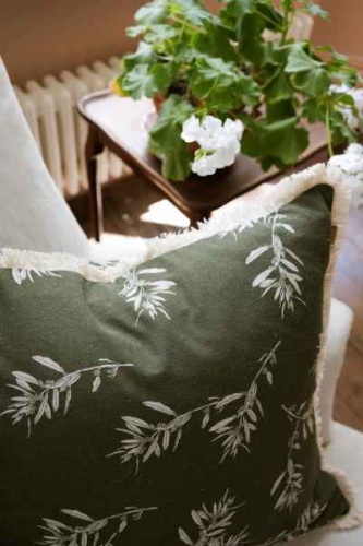 Olive Grove Print Cushion Green by Raine & Humble